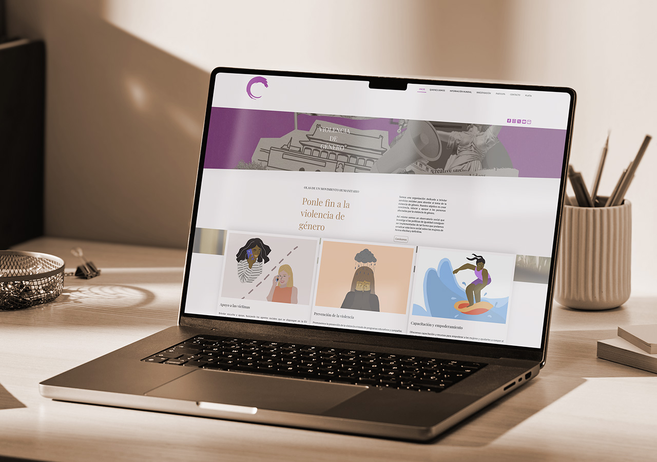 Gender violence website, showcase laptop design. Abbe Agency.